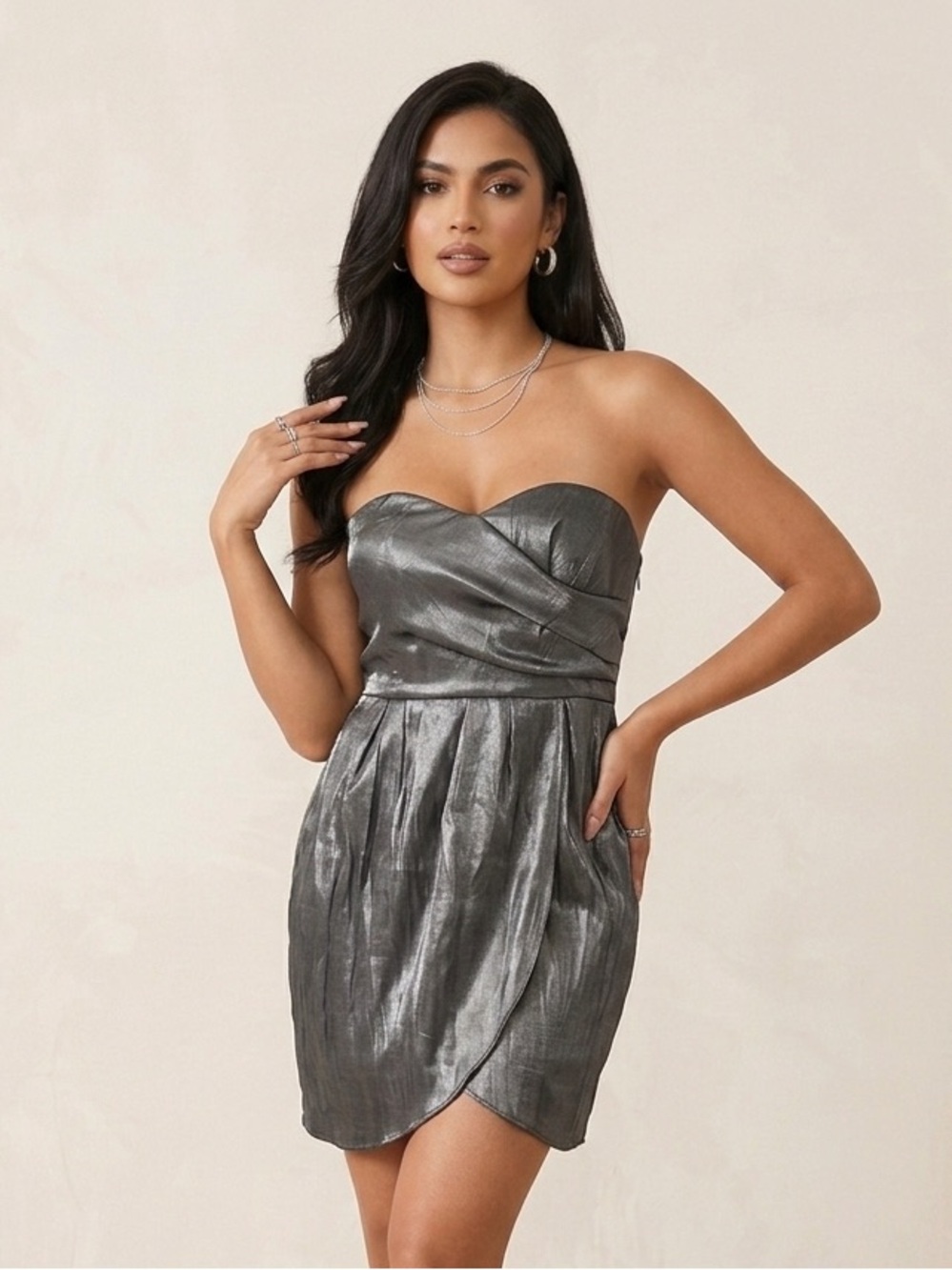 Forever 21 Metallic Charcoal Strapless Mini Dress